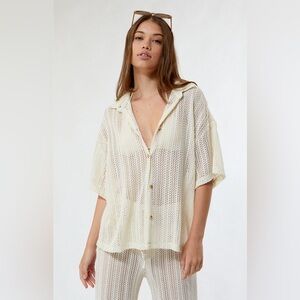 Billabong Cream Knit Top Largo Cover Up Overshirt large